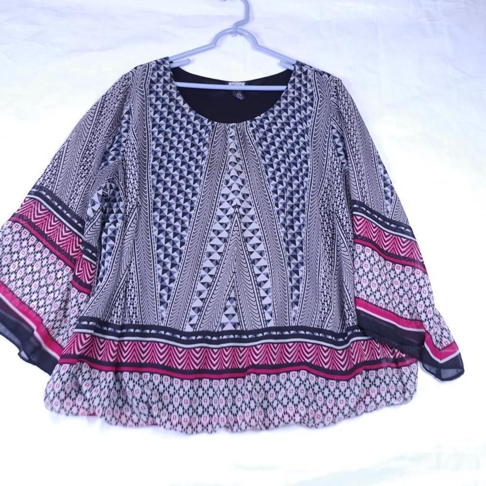 Alyx Shirt Plus Size 3X XXX Top Blouse Sheer Angel Wing Sleeves Layered Elastic